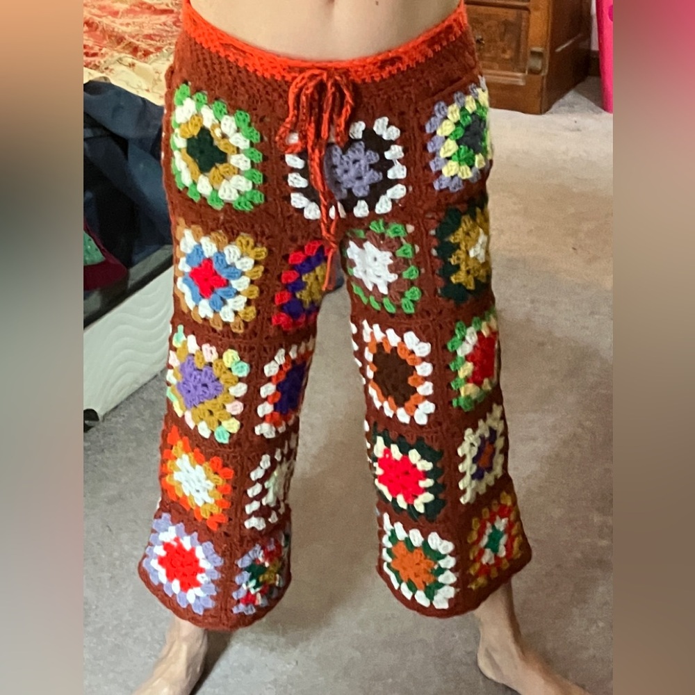 Granny Square Crochet Handmade Cropped Pants